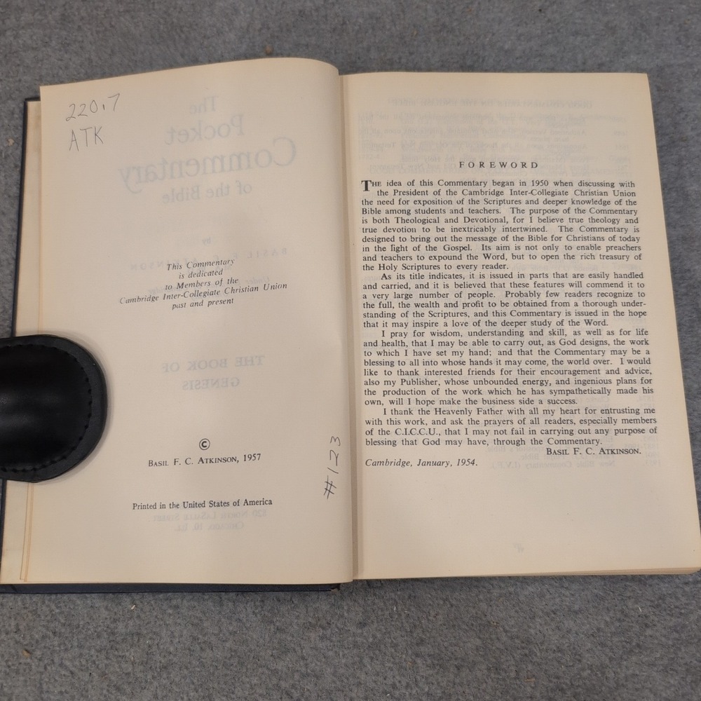 The Pocket Commentary Genesis Basil Atkinson Moody Press 1957 Hardcover Vintage - Picture 3 of 3